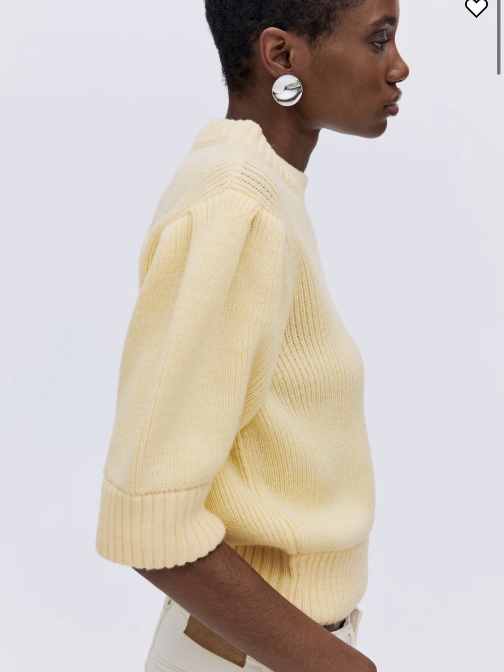 H&M Light Yellow Puff-Sleeve Crewneck Sweater